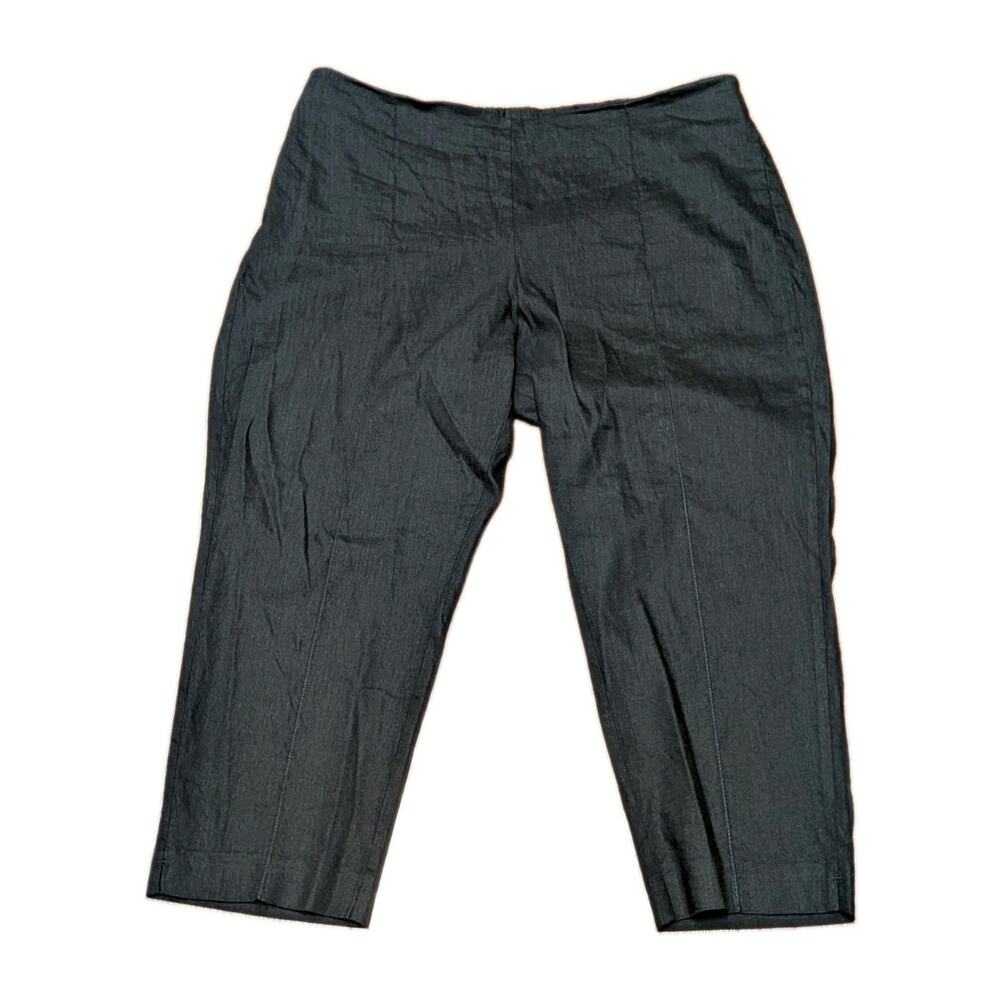 J Jill Pants Womens Large Black Linen Stretch Cropped Comfort Pull On Pockets